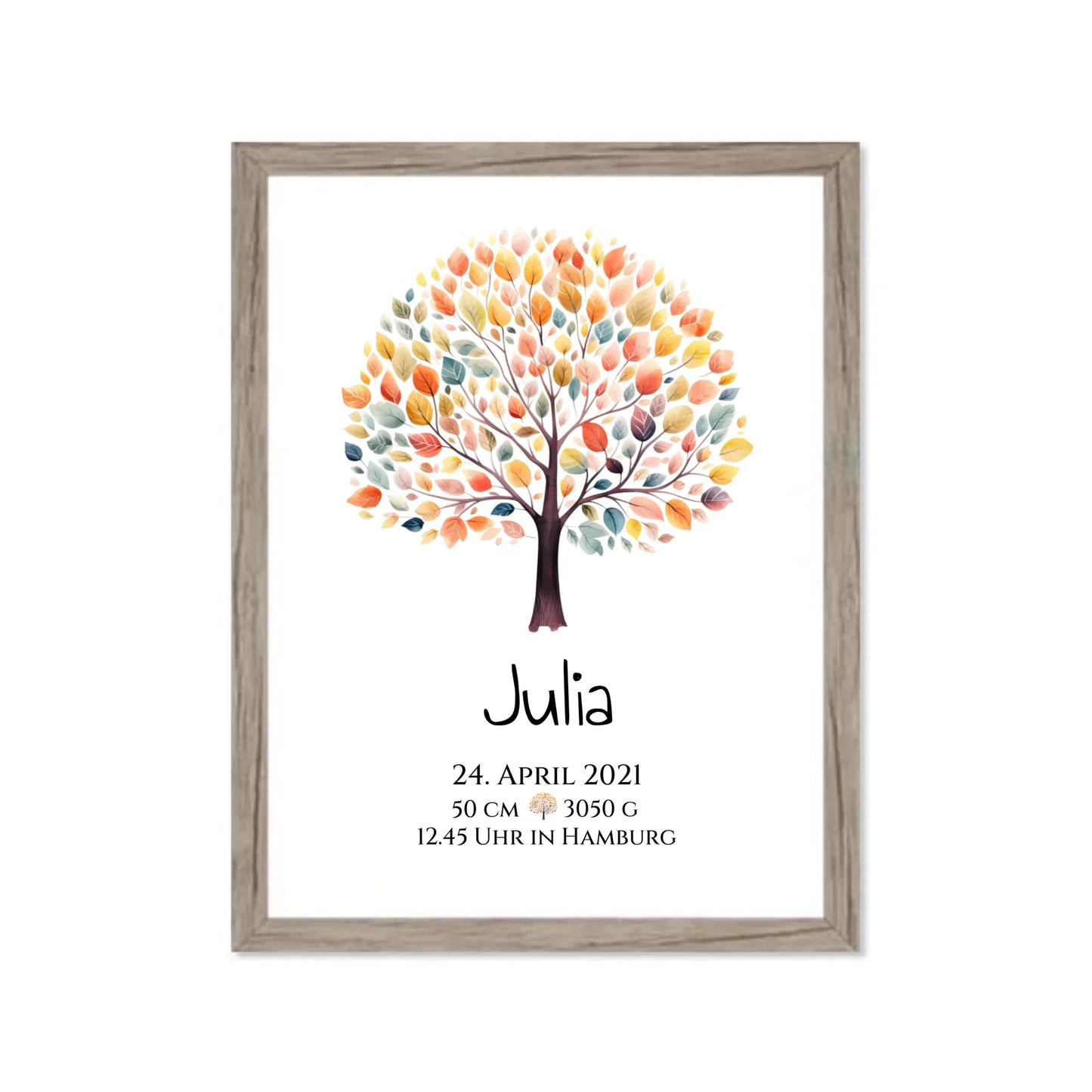 Personalisiertes Poster zur Geburt & Taufe mit Lebensbaum Geburtdaten oder Taufdaten - Geschenkidee Gerahmtes Poster Eichenflair Eichenflair