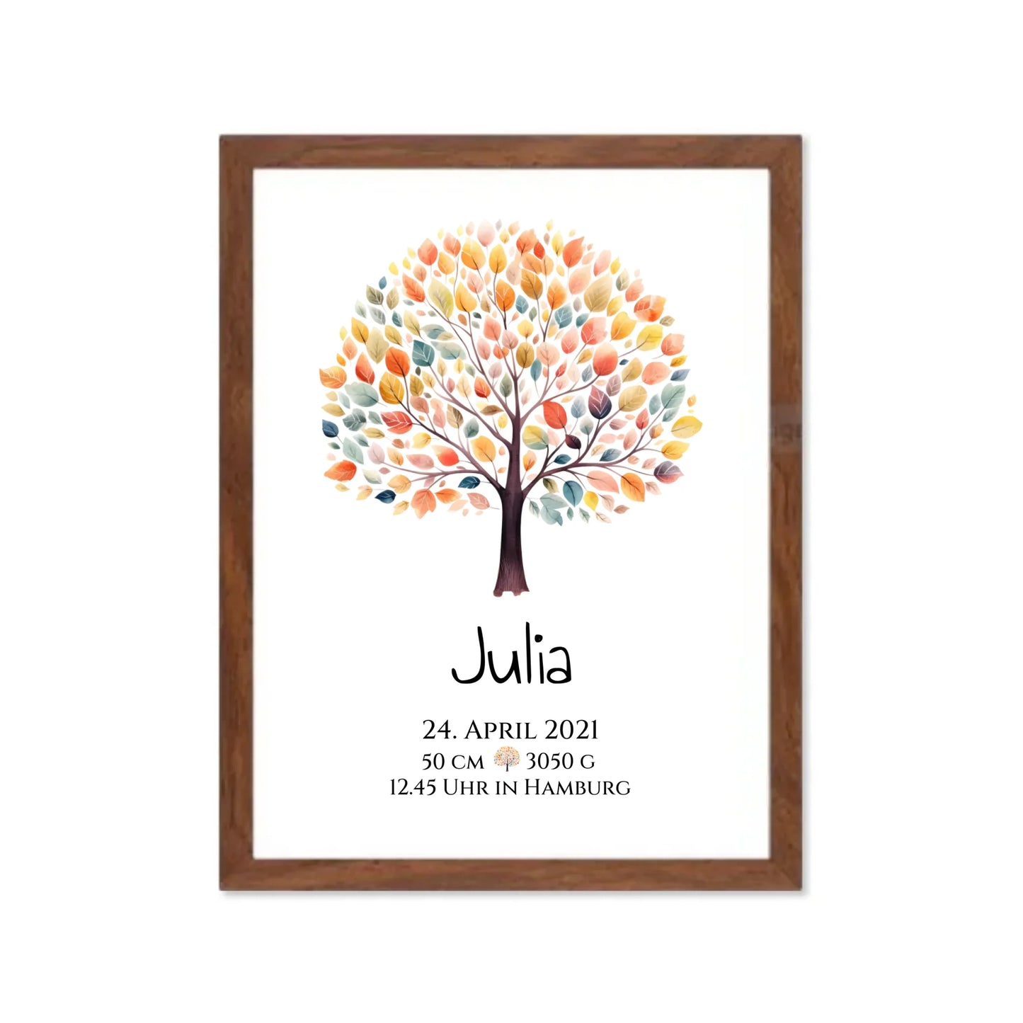 Personalisiertes Poster zur Geburt & Taufe mit Lebensbaum Geburtdaten oder Taufdaten - Geschenkidee Gerahmtes Poster Walnussflair Walnussflair