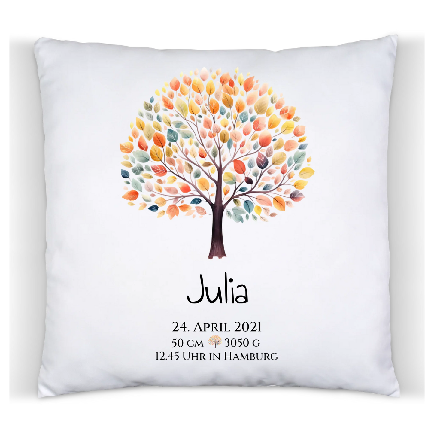 Personalisiertes Poster zur Geburt & Taufe mit Lebensbaum Geburtdaten oder Taufdaten - Geschenkidee Satinkissen Satinkissen 40x40cm