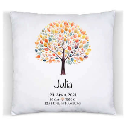 Personalisiertes Poster zur Geburt & Taufe mit Lebensbaum Geburtdaten oder Taufdaten - Geschenkidee Satinkissen Satinkissen 40x40cm