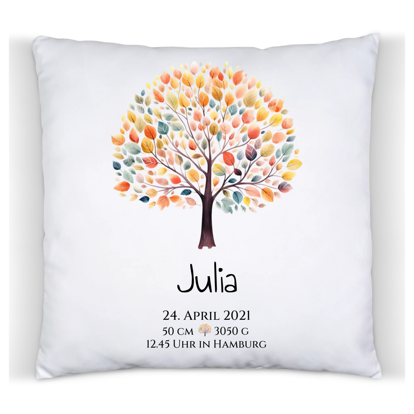 Personalisiertes Poster zur Geburt & Taufe mit Lebensbaum Geburtdaten oder Taufdaten - Geschenkidee Kissen Baumwolle Baumwollkissen