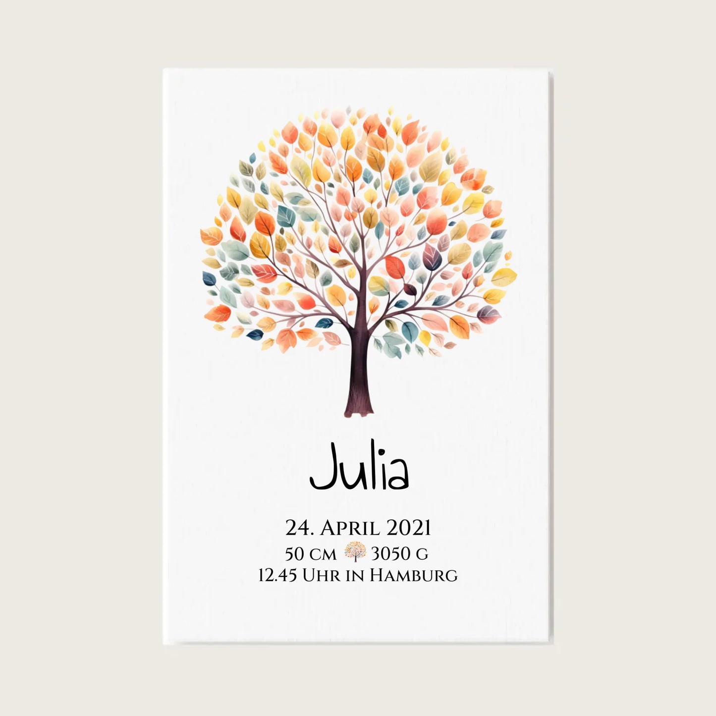 Personalisiertes Poster zur Geburt & Taufe mit Lebensbaum Geburtdaten oder Taufdaten - Geschenkidee Leinwanddruck Leinwandbild