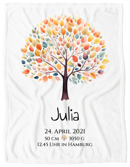 Personalisiertes Poster zur Geburt & Taufe mit Lebensbaum Geburtdaten oder Taufdaten - Geschenkidee Blanket Premium Kuscheldecke 200 x 150 cm 60" x 80"