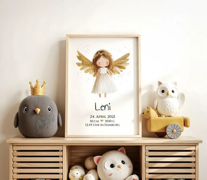 Personalisiertes Babygeschenk zur Geburt & Taufe mit Schutzengel, Geburtdaten oder Taufdaten - Geschenkidee