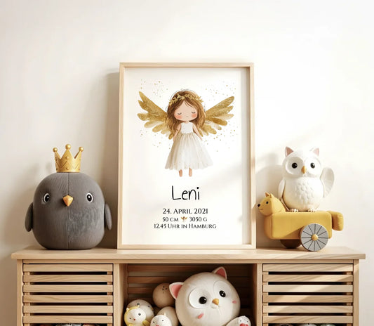 Personalisiertes Babygeschenk zur Geburt & Taufe mit Schutzengel, Geburtdaten oder Taufdaten