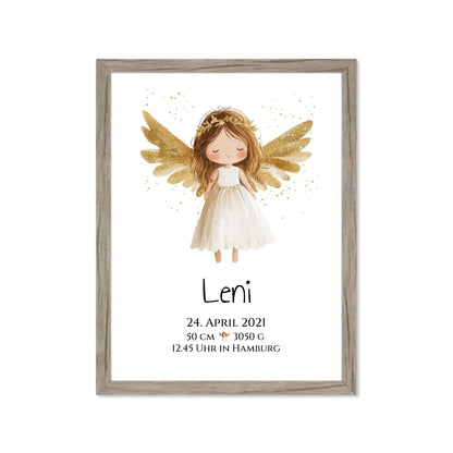 Personalisiertes Babygeschenk zur Geburt & Taufe mit Schutzengel, Geburtdaten oder Taufdaten - Geschenkidee