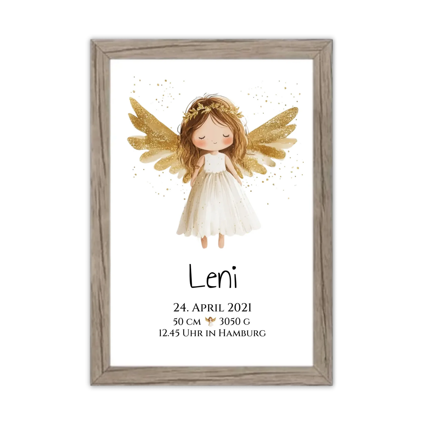 Personalisiertes Babygeschenk zur Geburt & Taufe mit Schutzengel, Geburtdaten oder Taufdaten - Geschenkidee Gerahmtes Poster Eichenflair Eichenflair