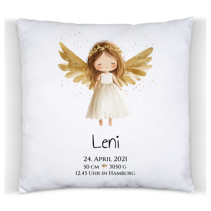 Personalisiertes Babygeschenk zur Geburt & Taufe mit Schutzengel, Geburtdaten oder Taufdaten - Geschenkidee Satinkissen Satinkissen 40x40cm