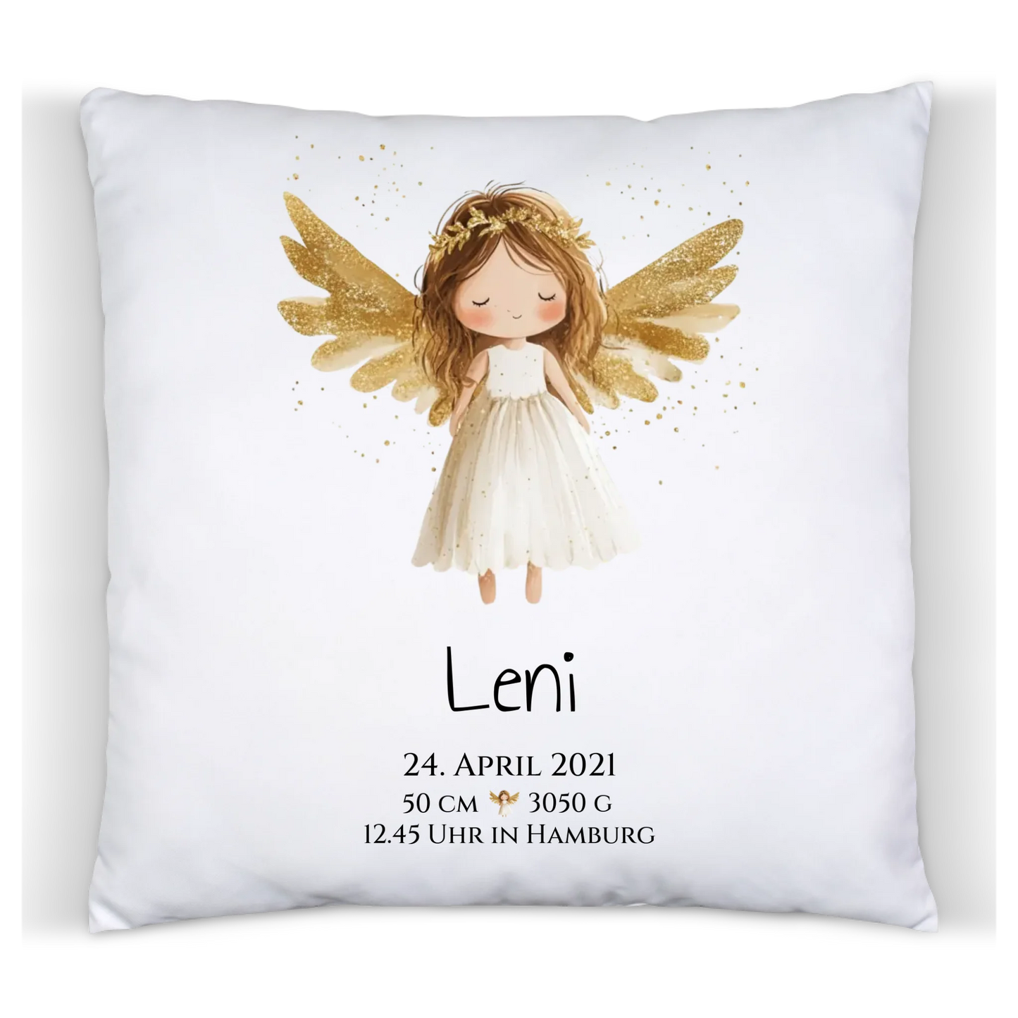 Personalisiertes Babygeschenk zur Geburt & Taufe mit Schutzengel, Geburtdaten oder Taufdaten - Geschenkidee Premium Kissen (Plüschoberfläche) Premium Kissen
