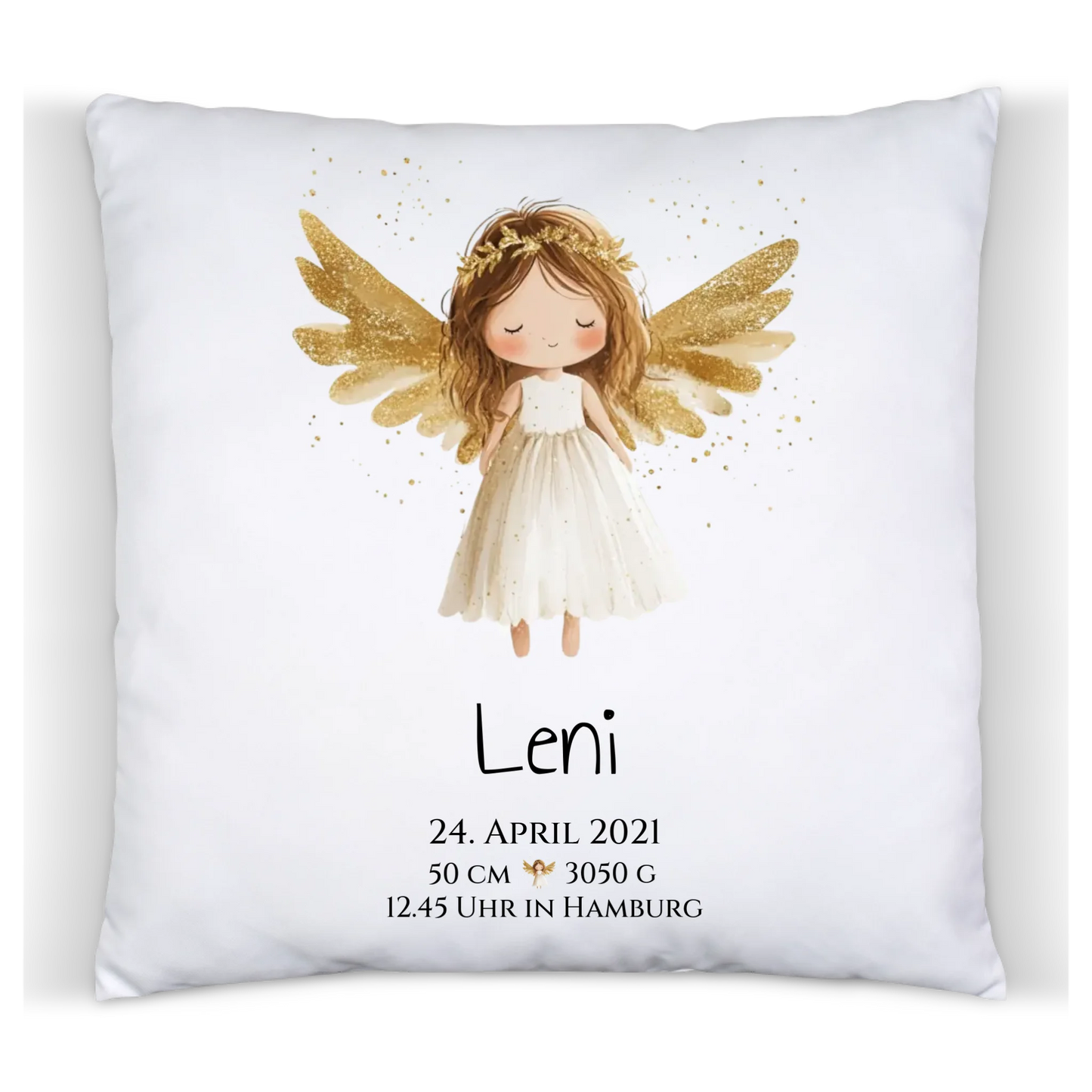 Personalisiertes Babygeschenk zur Geburt & Taufe mit Schutzengel, Geburtdaten oder Taufdaten - Geschenkidee Kissen Baumwolle Baumwollkissen