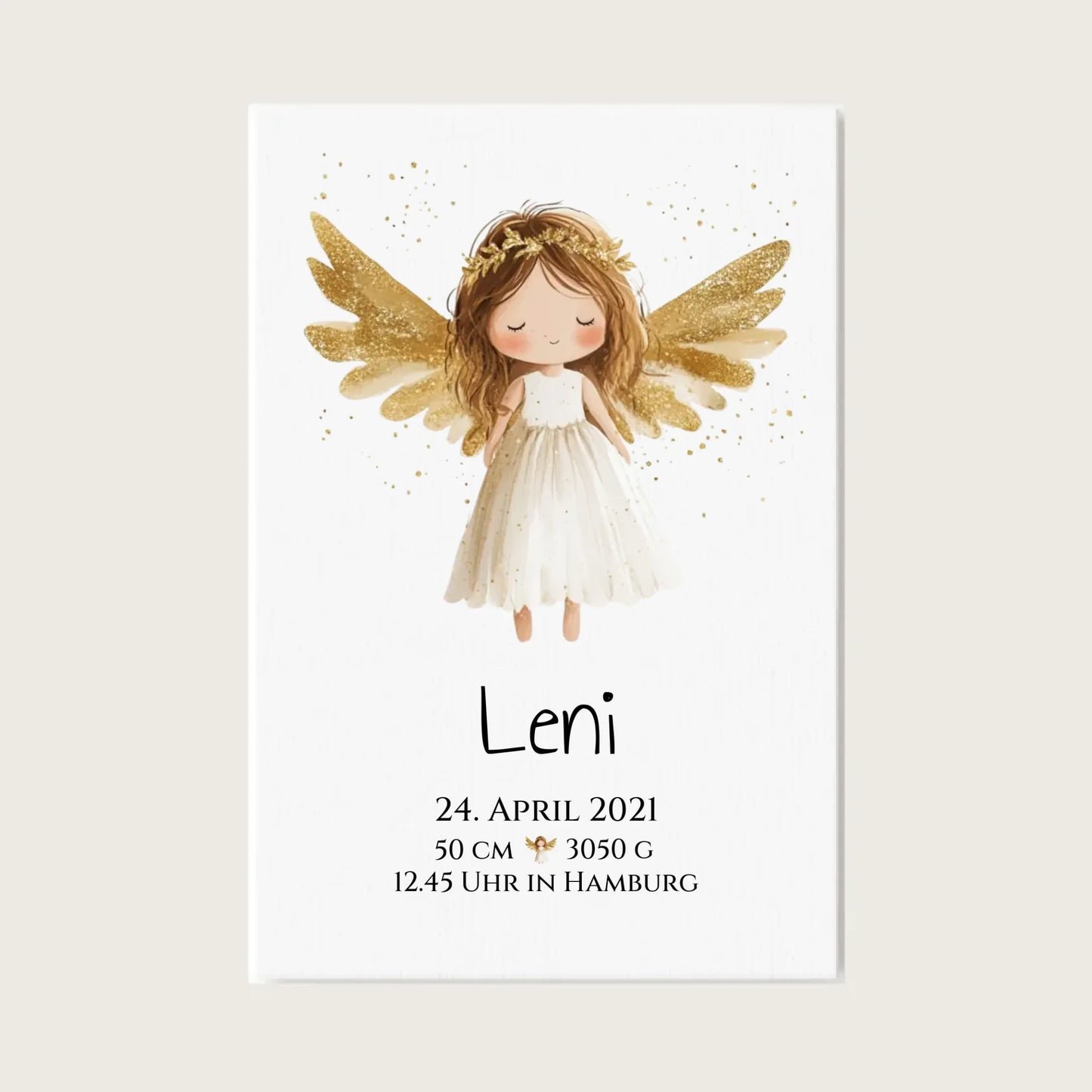 Personalisiertes Babygeschenk zur Geburt & Taufe mit Schutzengel, Geburtdaten oder Taufdaten - Geschenkidee Leinwanddruck Leinwandbild