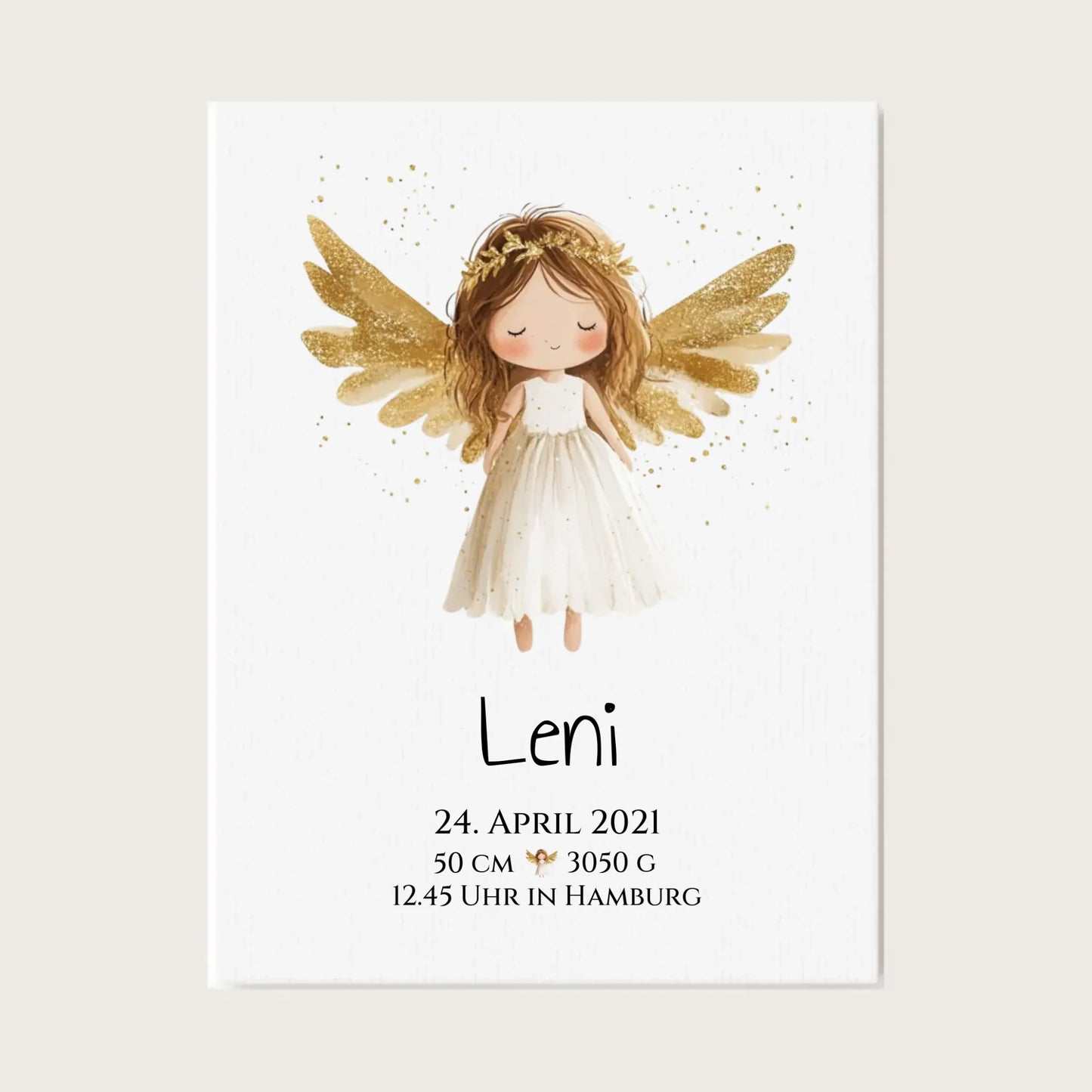 Personalisiertes Babygeschenk zur Geburt & Taufe mit Schutzengel, Geburtdaten oder Taufdaten - Geschenkidee Leinwanddruck Leinwandbild