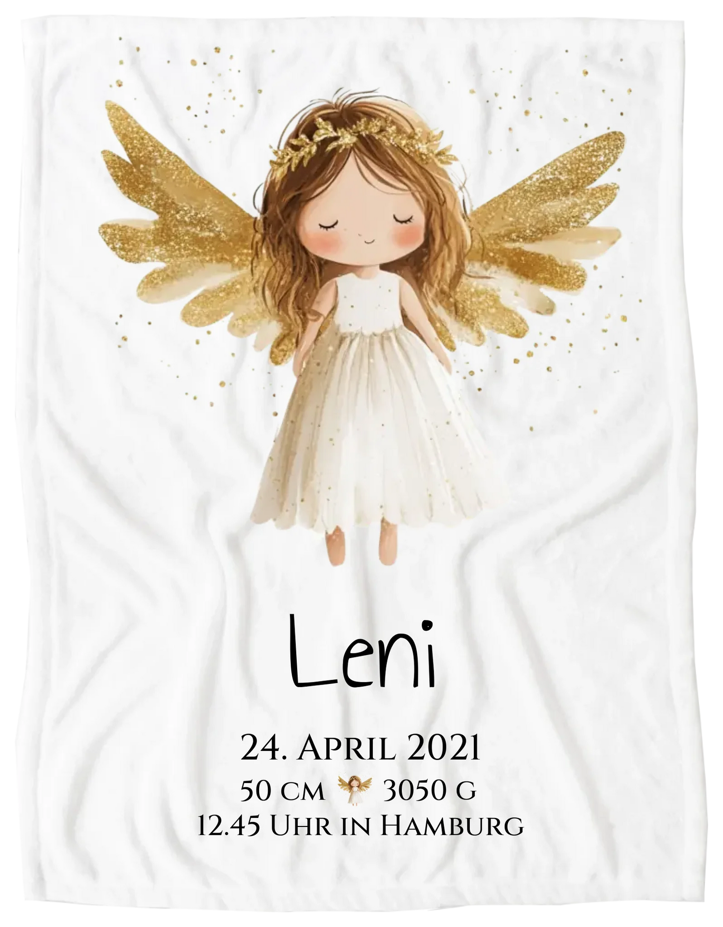 Personalisiertes Babygeschenk zur Geburt & Taufe mit Schutzengel, Geburtdaten oder Taufdaten - Geschenkidee Blanket Premium Kuscheldecke 150 x 100 cm 40" x 60"