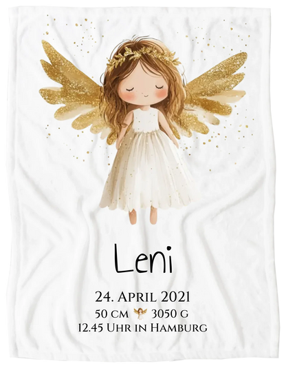 Personalisiertes Babygeschenk zur Geburt & Taufe mit Schutzengel, Geburtdaten oder Taufdaten - Geschenkidee Blanket Premium Kuscheldecke 150 x 100 cm 40" x 60"