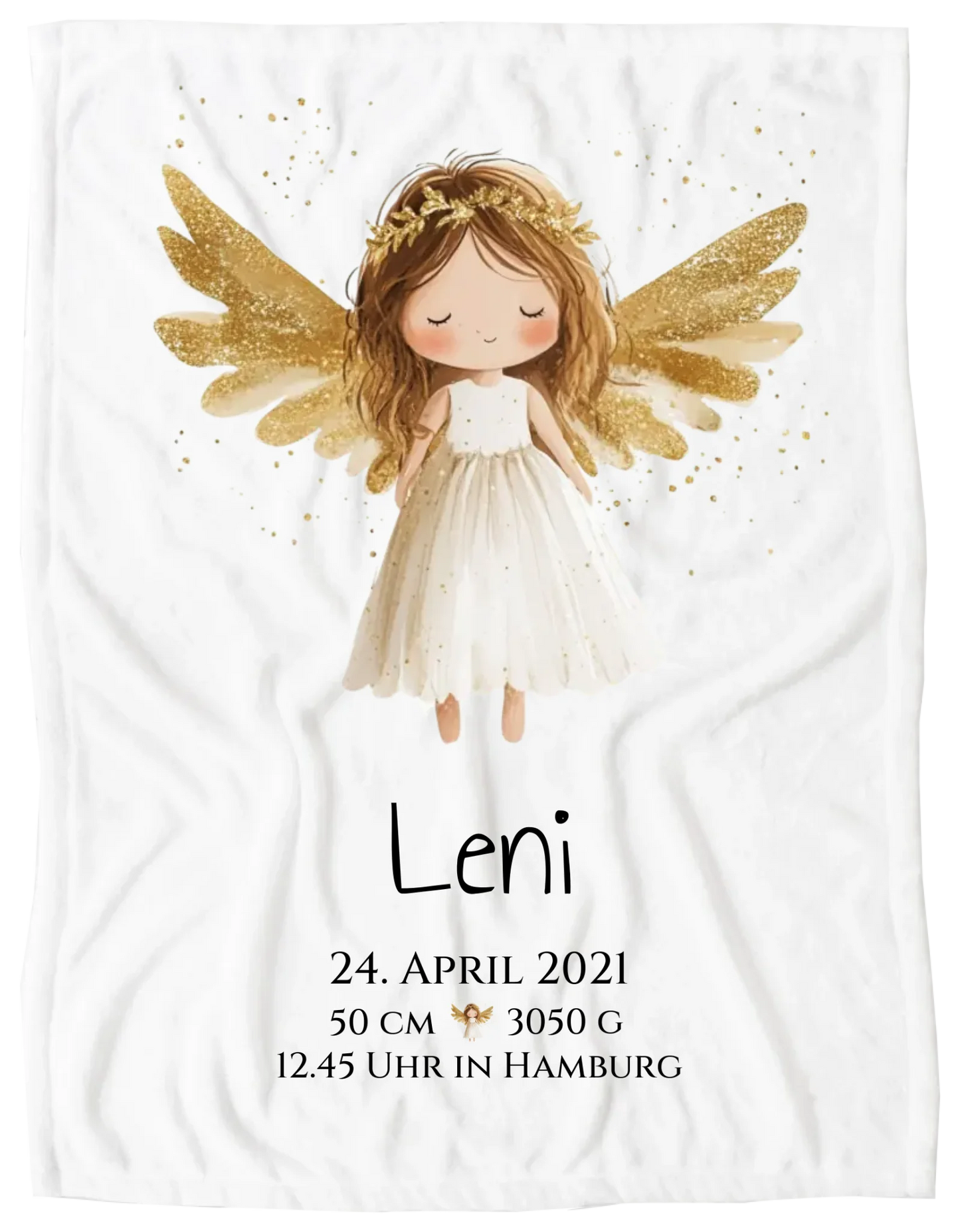 Personalisiertes Babygeschenk zur Geburt & Taufe mit Schutzengel, Geburtdaten oder Taufdaten - Geschenkidee Blanket Premium Kuscheldecke 200 x 150 cm 60" x 80"