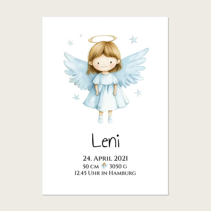 Personalisiertes Babygeschenk zur Geburt & Taufe mit Schutzengel, Geburtdaten oder Taufdaten - Geschenkidee Taufgeschenk Posters Poster