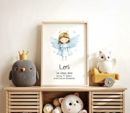 Personalisiertes Babygeschenk zur Geburt & Taufe mit Schutzengel, Geburtdaten oder Taufdaten - Geschenkidee Taufgeschenk