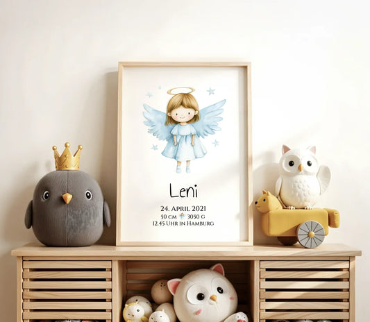 Personalisiertes Babygeschenk zur Geburt & Taufe mit Schutzengel, Geburtdaten oder Taufdaten - Taufgeschenk