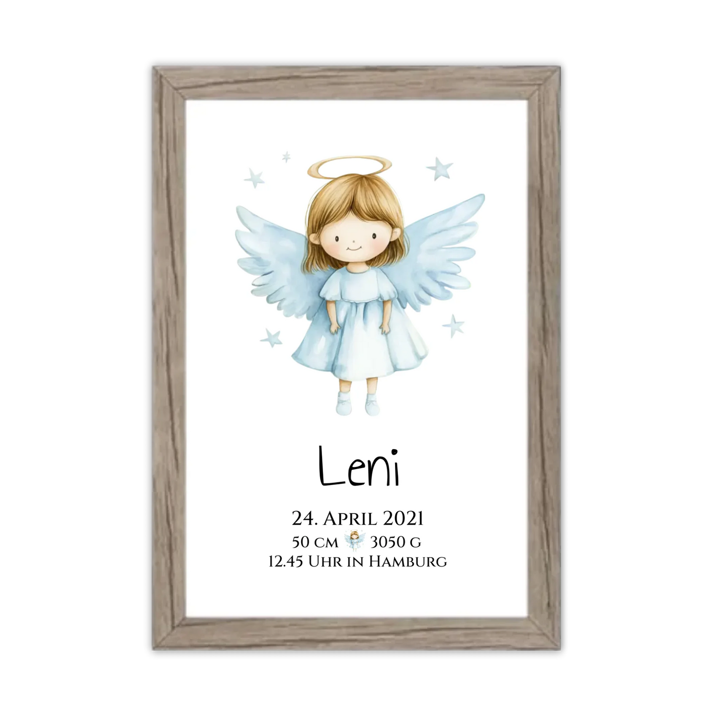 Personalisiertes Babygeschenk zur Geburt & Taufe mit Schutzengel, Geburtdaten oder Taufdaten - Geschenkidee Taufgeschenk Gerahmtes Poster Eichenflair Eichenflair