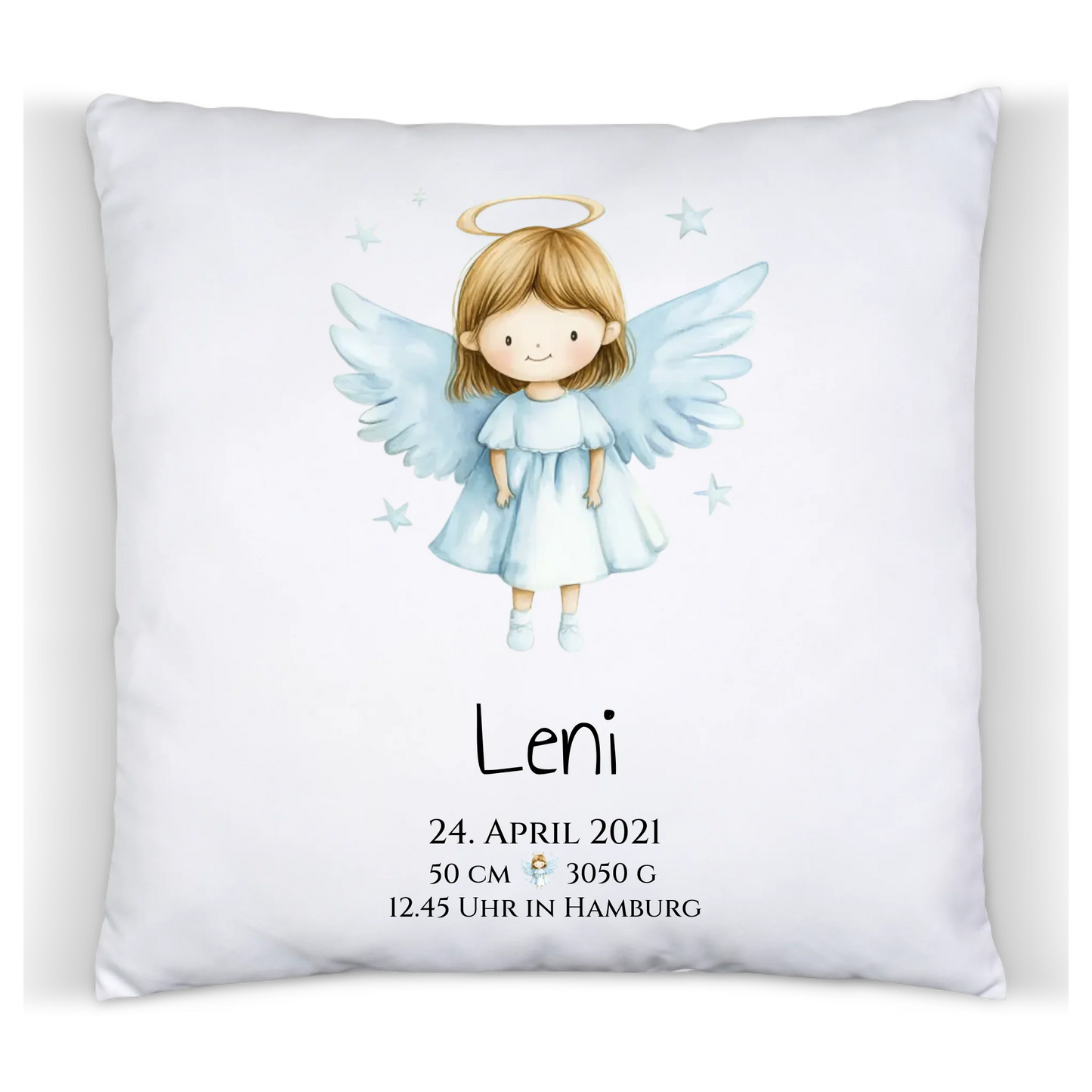 Personalisiertes Babygeschenk zur Geburt & Taufe mit Schutzengel, Geburtdaten oder Taufdaten - Geschenkidee Taufgeschenk Kissen Baumwolle Baumwollkissen