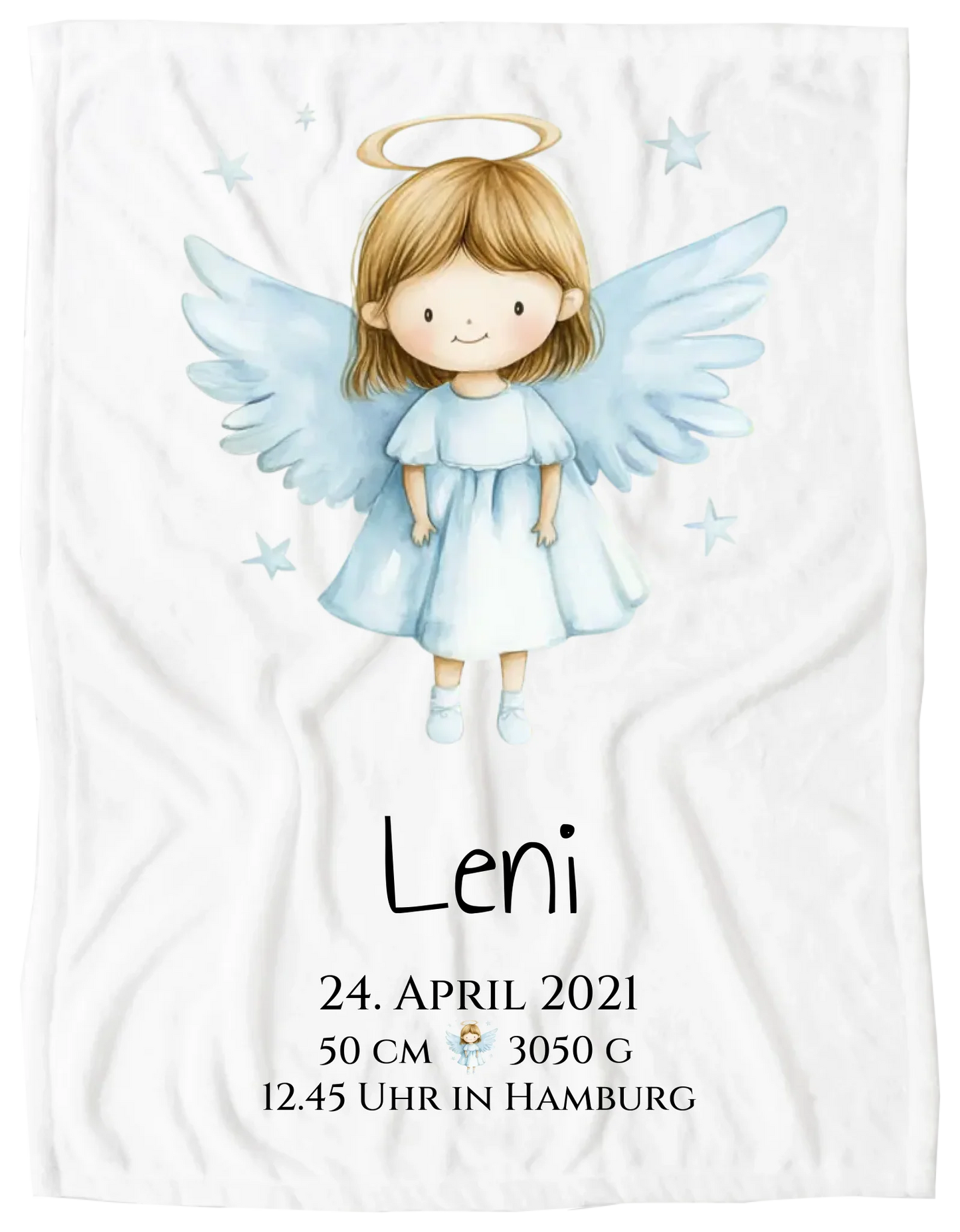 Personalisiertes Babygeschenk zur Geburt & Taufe mit Schutzengel, Geburtdaten oder Taufdaten - Geschenkidee Taufgeschenk Blanket Premium Kuscheldecke 150 x 100 cm 40" x 60"