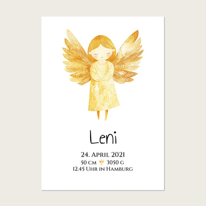 Personalisiertes Babygeschenk zur Geburt & Taufe mit Schutzengel, Geburtdaten oder Taufdaten - Taufgeschenk Geschenkidee Posters Poster