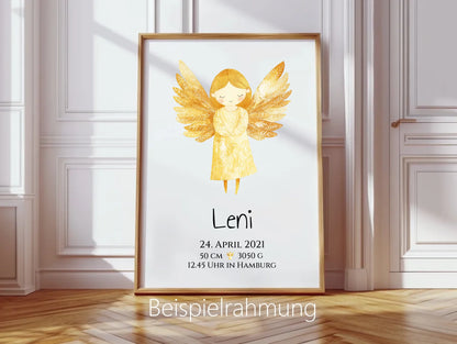 Personalisiertes Babygeschenk zur Geburt & Taufe mit Schutzengel, Geburtdaten oder Taufdaten - Taufgeschenk Geschenkidee