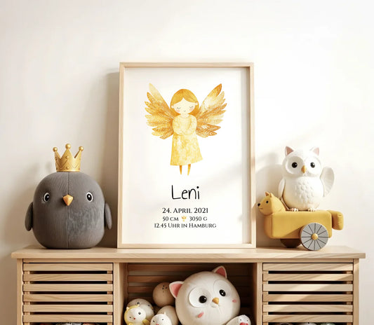 Personalisiertes Babygeschenk zur Geburt & Taufe mit Schutzengel, Geburtdaten oder Taufdaten - Taufgeschenk