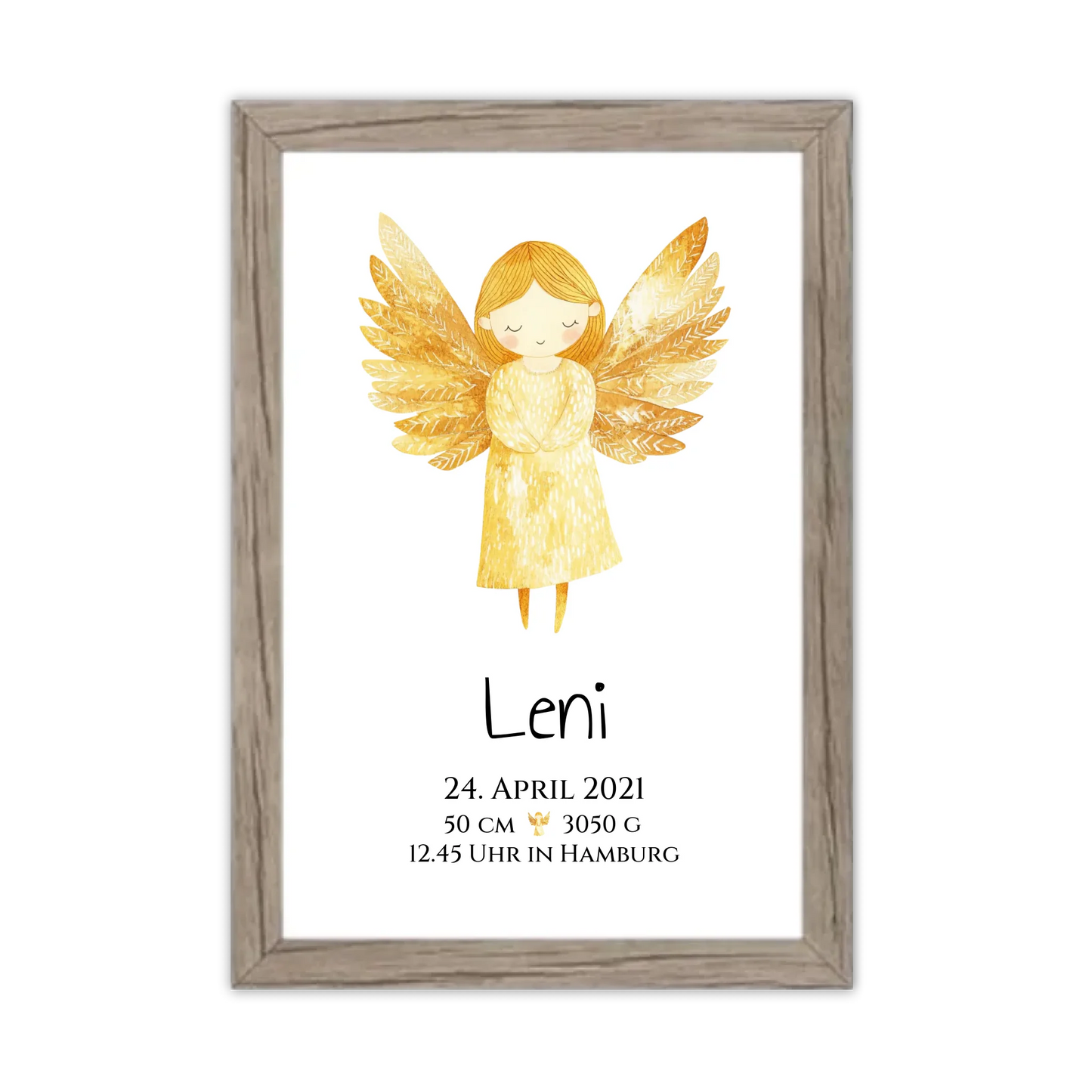 Personalisiertes Babygeschenk zur Geburt & Taufe mit Schutzengel, Geburtdaten oder Taufdaten - Taufgeschenk Geschenkidee Gerahmtes Poster Eichenflair Eichenflair