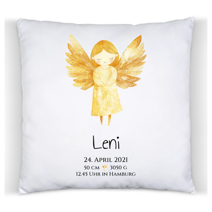 Personalisiertes Babygeschenk zur Geburt & Taufe mit Schutzengel, Geburtdaten oder Taufdaten - Taufgeschenk Geschenkidee Satinkissen Satinkissen 40x40cm