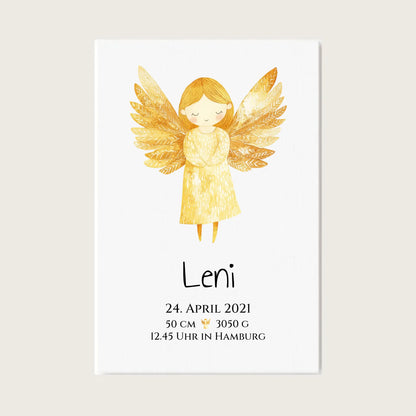Personalisiertes Babygeschenk zur Geburt & Taufe mit Schutzengel, Geburtdaten oder Taufdaten - Taufgeschenk Geschenkidee Leinwanddruck Leinwandbild