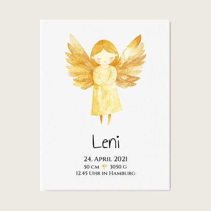 Personalisiertes Babygeschenk zur Geburt & Taufe mit Schutzengel, Geburtdaten oder Taufdaten - Taufgeschenk Geschenkidee Leinwanddruck Leinwandbild
