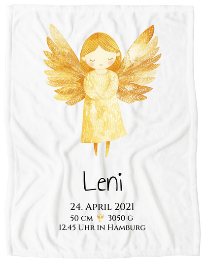 Personalisiertes Babygeschenk zur Geburt & Taufe mit Schutzengel, Geburtdaten oder Taufdaten - Taufgeschenk Geschenkidee Blanket Premium Kuscheldecke 200 x 150 cm 60" x 80"