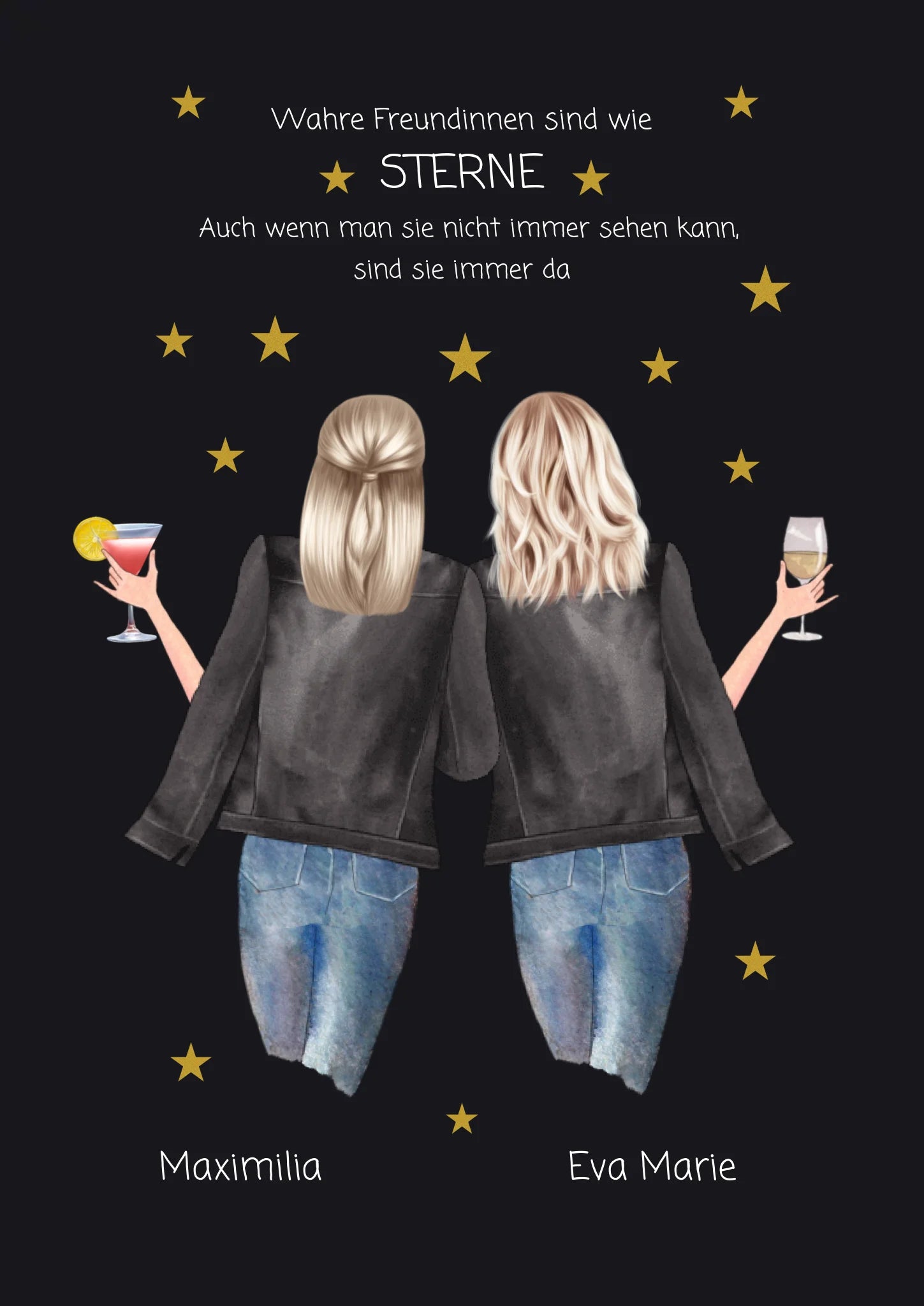 Wahre Freundinnen - 2 Beste Freundinnen personalisiertes Poster Geschenk - Freundinnen Bild - Weihnachtsgeschenk Poster Poster
