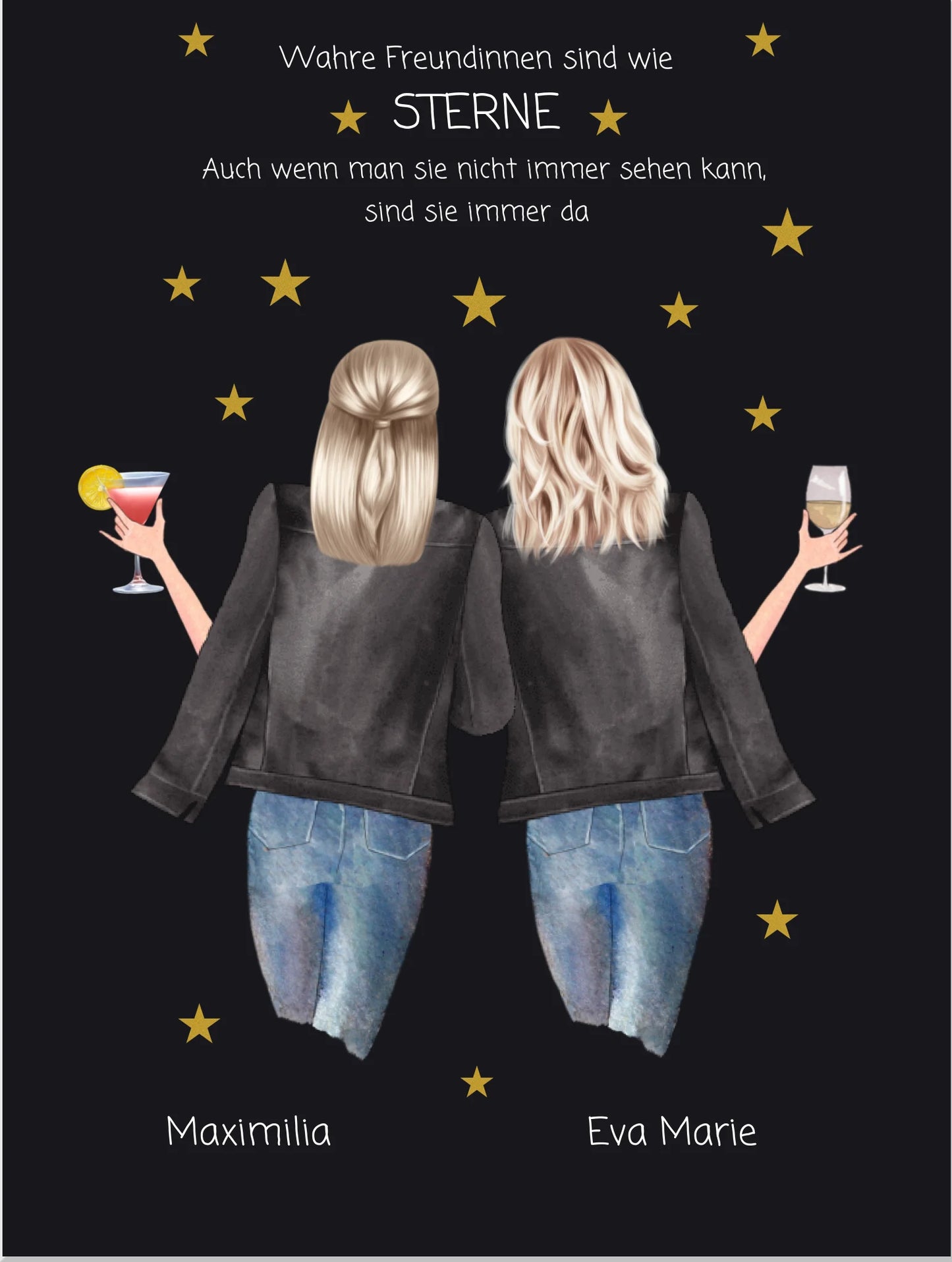 Wahre Freundinnen - 2 Beste Freundinnen personalisiertes Poster Geschenk - Freundinnen Bild - Weihnachtsgeschenk Leinwanddruck Leinwandbild