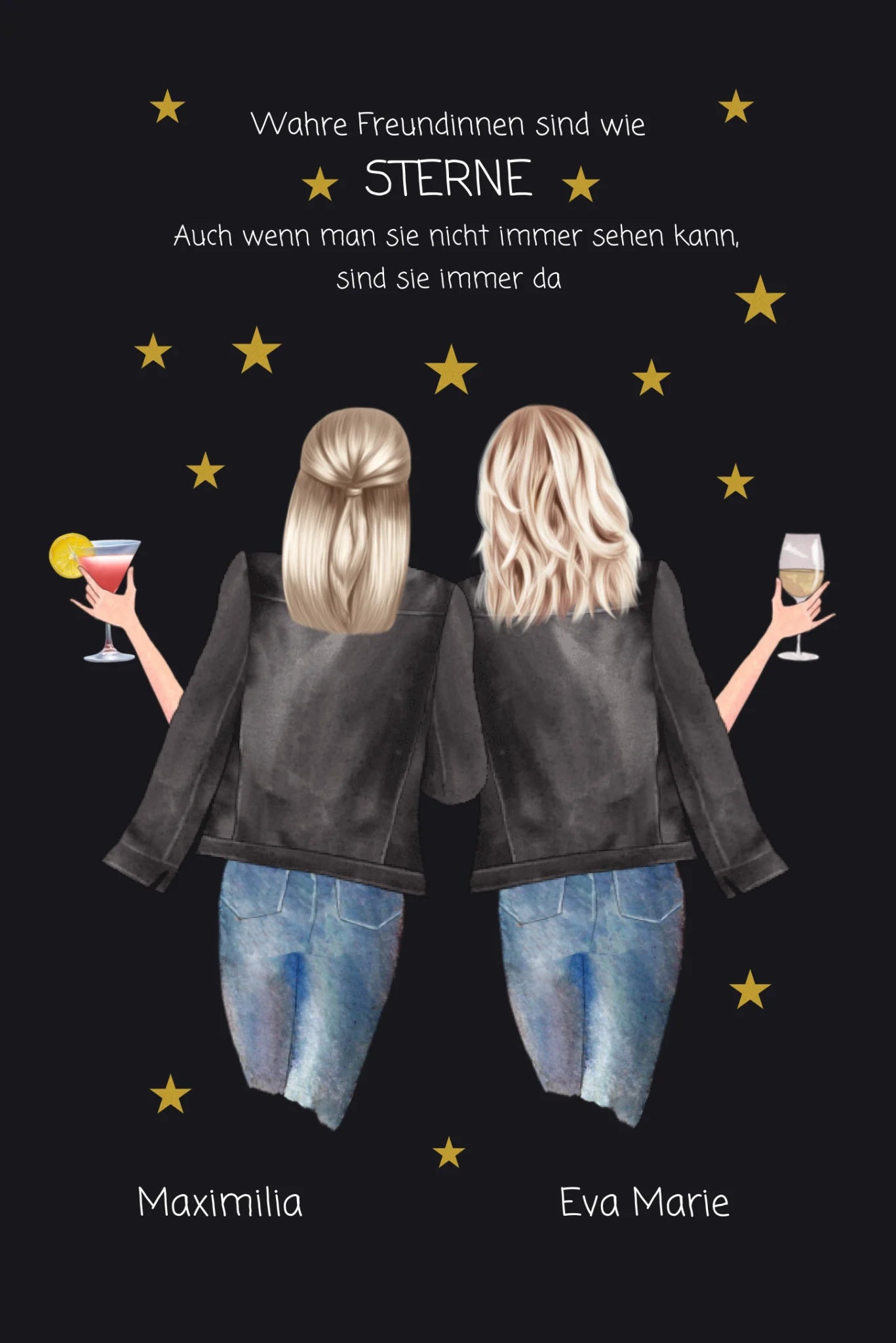 Wahre Freundinnen - 2 Beste Freundinnen personalisiertes Poster Geschenk - Freundinnen Bild - Weihnachtsgeschenk Leinwanddruck Leinwandbild