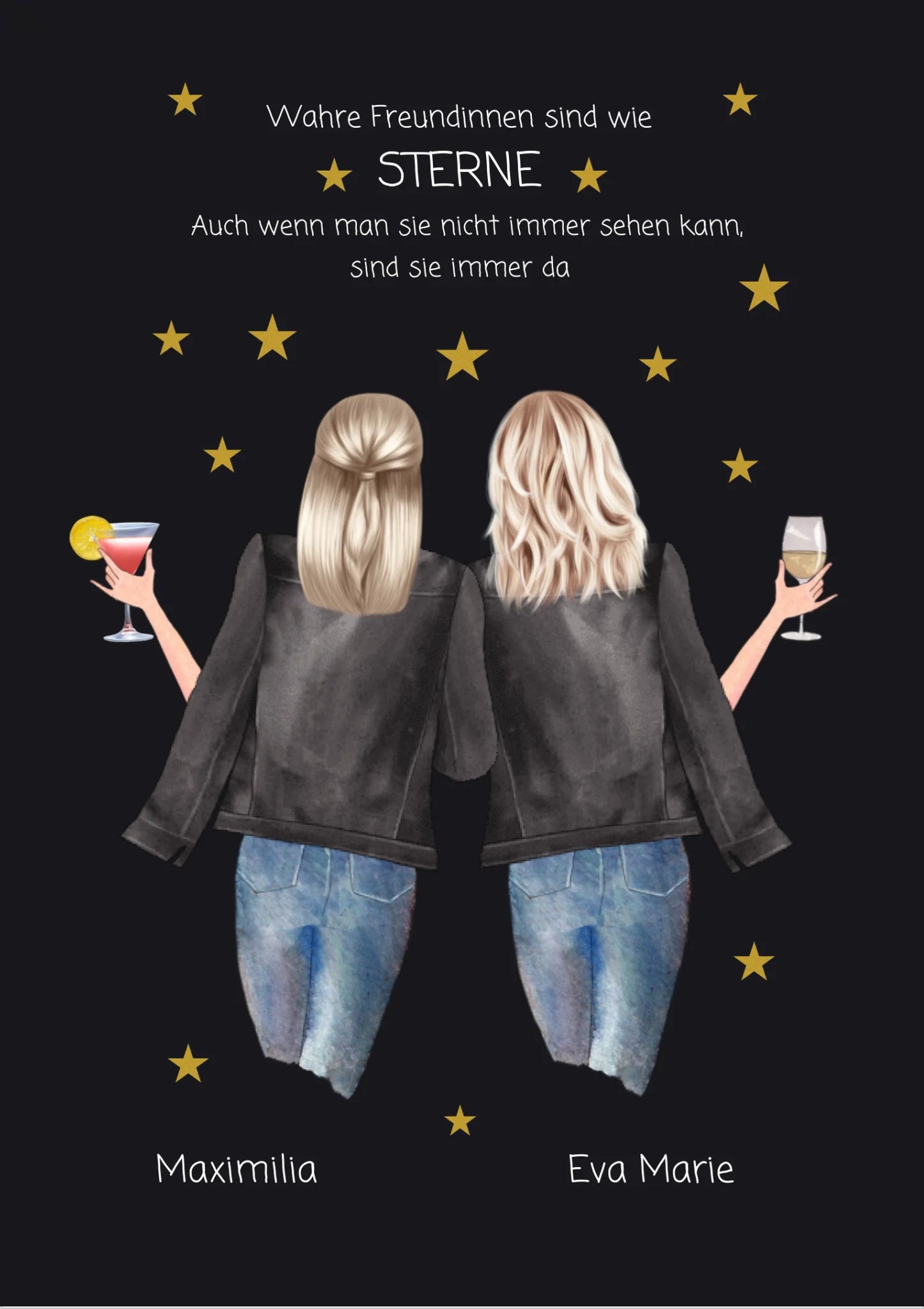 Wahre Freundinnen - 2 Beste Freundinnen personalisiertes Poster Geschenk - Freundinnen Bild - Weihnachtsgeschenk !!! Digitale Datei zum Selberdrucken - kein Poster !!! Digitale Datei zum Selberdrucken - kein Poster A4 A3 A2