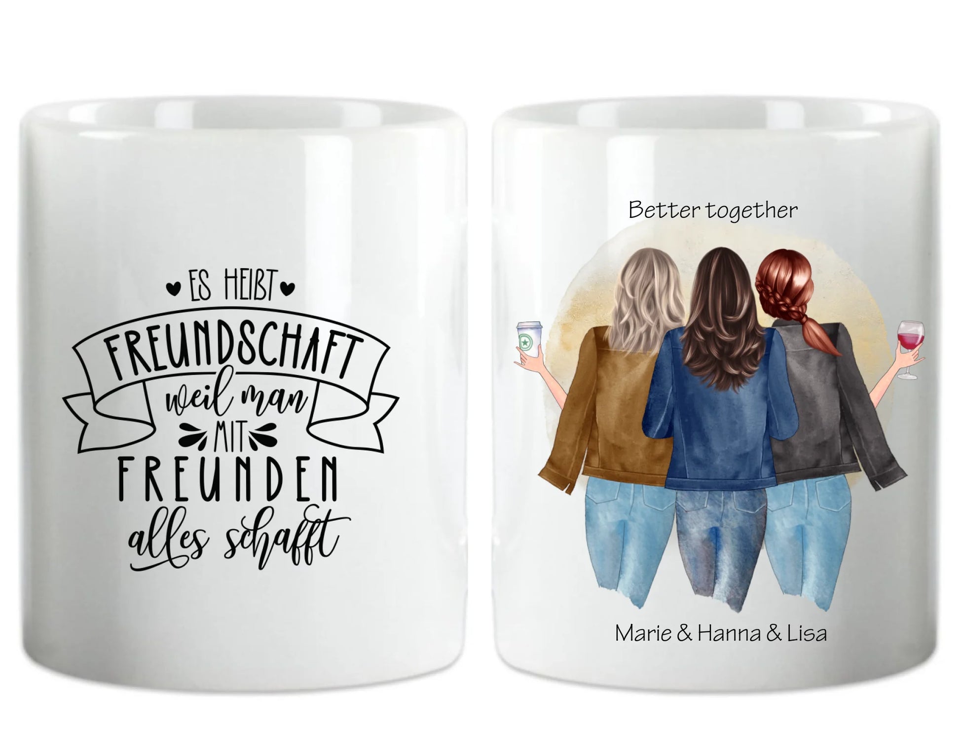 3 beste Freundinnen Tasse personalisiert – Geschenkidee mit Namen & Spruch Keramiktasse 330 ml Mug Classic - Panorama