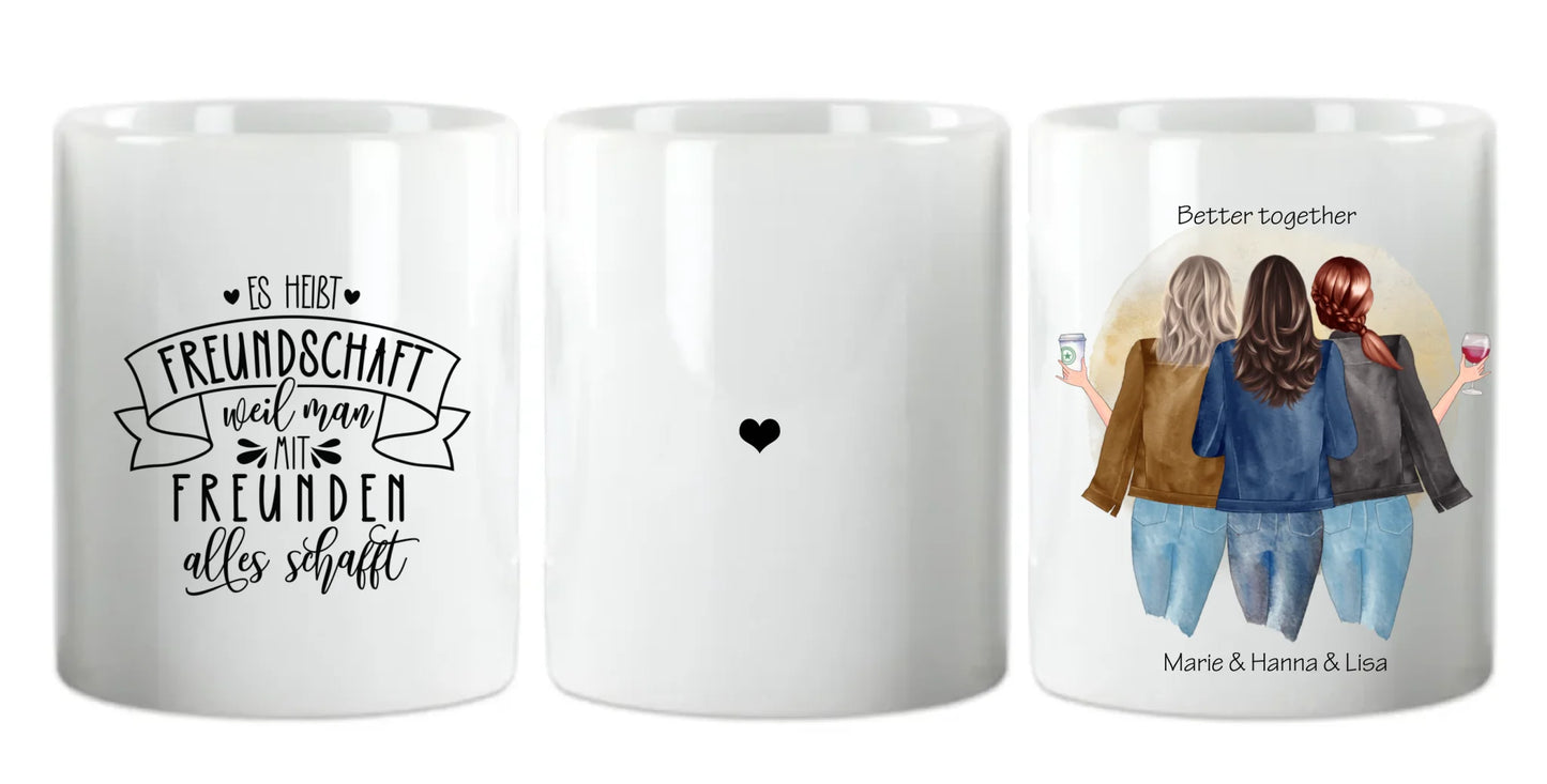 3 beste Freundinnen Tasse personalisiert – Geschenkidee mit Namen & Spruch