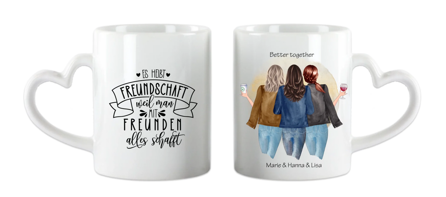 3 beste Freundinnen Tasse personalisiert – Geschenkidee mit Namen & Spruch Herzhenkeltasse Default Mug Classic - Panorama