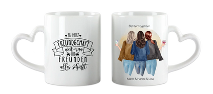 3 beste Freundinnen Tasse personalisiert – Geschenkidee mit Namen & Spruch Herzhenkeltasse Default Mug Classic - Panorama
