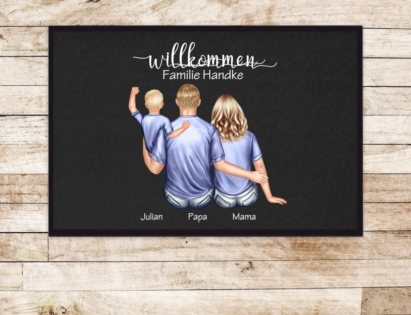 Personalisierte Fußmatte Geschenk Familie Mama | Papa mit Baby und Name | Dekofußmatte Fußmatte 60x40 + 70x50 cm mit Gummirand Schwarz - Lieferung DE & AU 60x40 cm