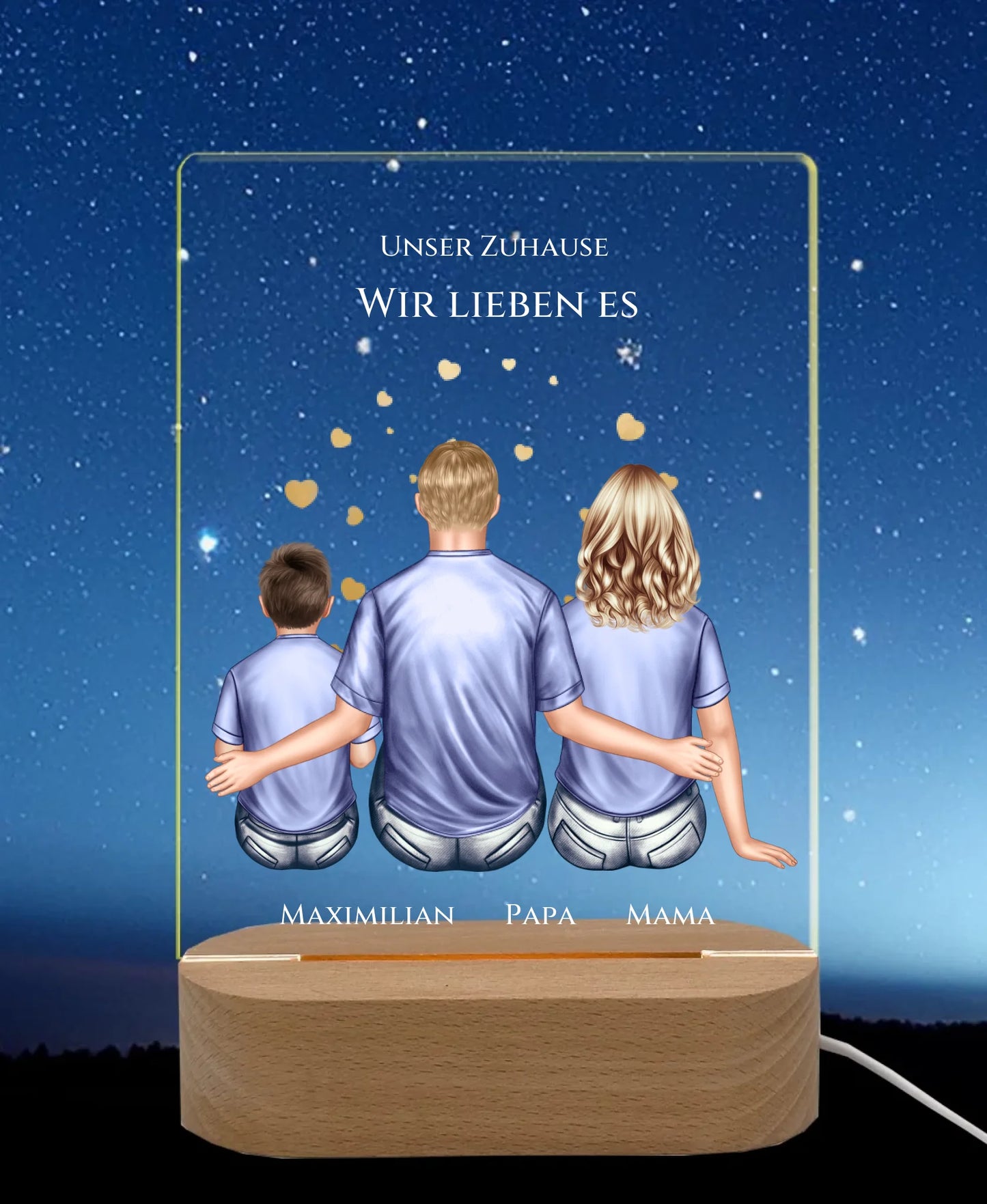 Personalisiertes Acryl Nachtlicht Geschenk ''Familie" | Deko Geschenk für Zuhause LED-Nachtlicht für Erwachsene & Kinder rechteckig Transparent