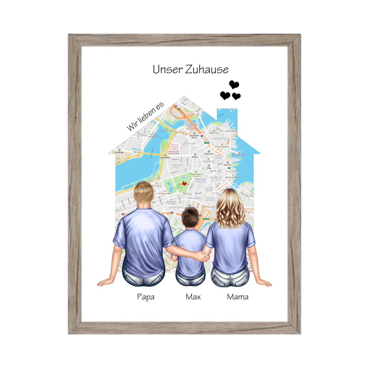 Unser Zuhause Familienbild Eltern mit 1 Kind Poster als Einzugsgeschenk in Wohnung, Haus Gerahmtes Poster Eichenflair Eichenflair