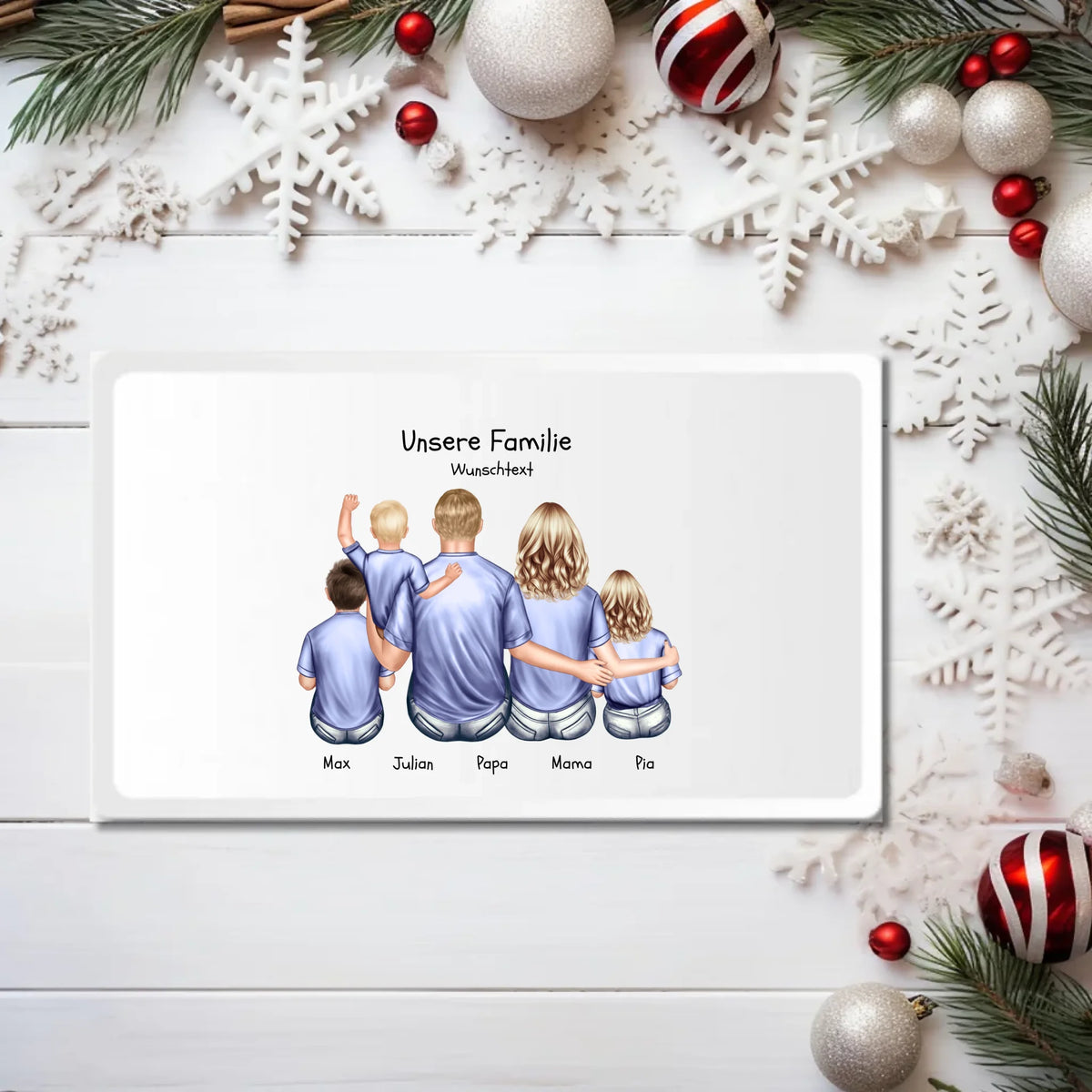 Frühstückbrettchen Weihnachtsgeschenk Familie mit 3 Kindern personalisiert, Geburtstagsgeschenk