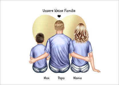 Geschenk Familie Poster, personalisiertes Familienbild mit Mama, Papa, 1 Kind perfekt als Weihnachtsgeschenk, Geburtstagsgeschenk Poster Poster