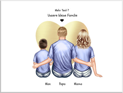 Geschenk Familie Poster, personalisiertes Familienbild mit Mama, Papa, 1 Kind perfekt als Weihnachtsgeschenk, Geburtstagsgeschenk Leinwanddruck Leinwandbild