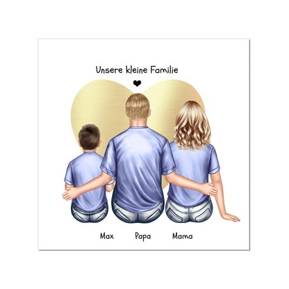 Geschenk Familie Poster, personalisiertes Familienbild mit Mama, Papa, 1 Kind perfekt als Weihnachtsgeschenk, Geburtstagsgeschenk Leinwanddruck Leinwandbild