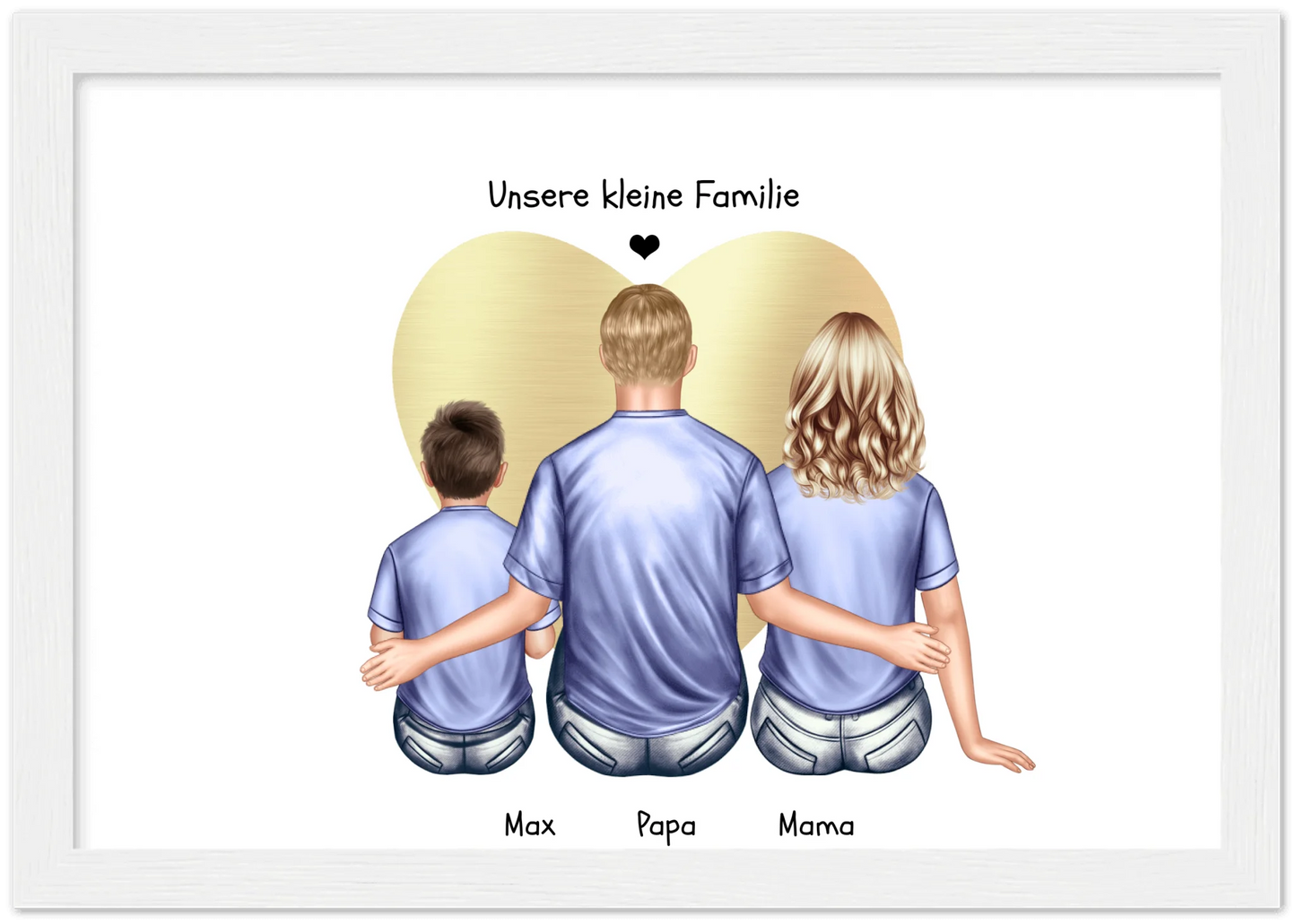 Geschenk Familie Poster, personalisiertes Familienbild mit Mama, Papa, 1 Kind perfekt als Weihnachtsgeschenk, Geburtstagsgeschenk Premium Matte Paper Wooden Framed Poster - White - Vertical Gerahmtes Poster A4 21x29.7 cm