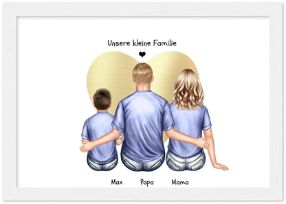 Geschenk Familie Poster, personalisiertes Familienbild mit Mama, Papa, 1 Kind perfekt als Weihnachtsgeschenk, Geburtstagsgeschenk Premium Matte Paper Wooden Framed Poster - White - Vertical Gerahmtes Poster A4 21x29.7 cm